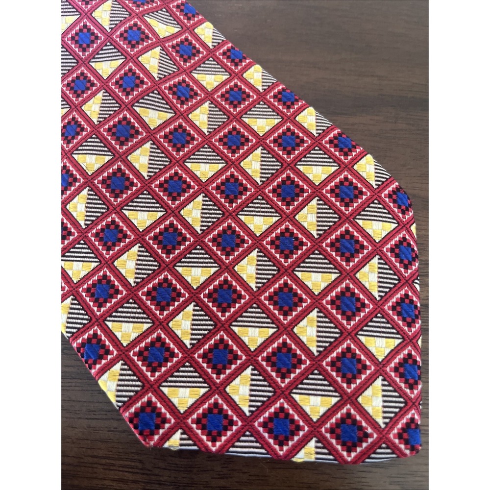 ROBERT TALBOTT Studio NORDSTROM Red‎ Geometric Abstract 100% SILK Tie 57"x4" USA